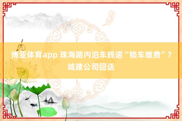 博亚体育app 珠海路内泊车践诺“锁车缴费”？城建公司回话