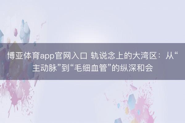 博亚体育app官网入口 轨说念上的大湾区:从“主动脉”到“毛细血管”的纵深和会
