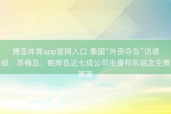 博亚体育app官网入口 泰国“外资夺岛”访谒升级:苏梅岛、帕岸岛近七成公司由番邦东说念主策画