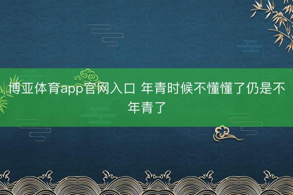 博亚体育app官网入口 年青时候不懂懂了仍是不年青了