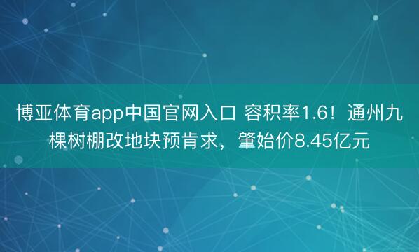 博亚体育app中国官网入口 容积率1.6！通州九棵树棚改地块预肯求，肇始价8.45亿元