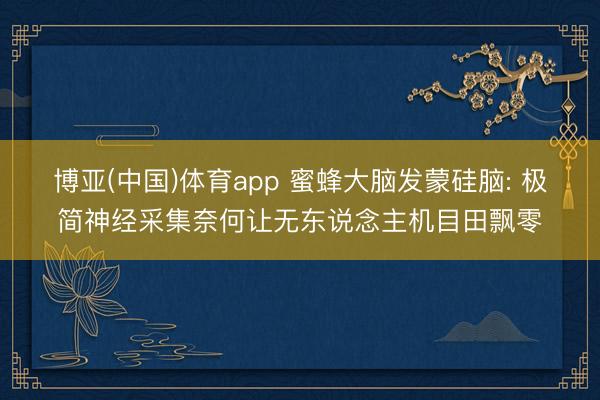 博亚(中国)体育app 蜜蜂大脑发蒙硅脑: 极简神经采集奈何让无东说念主机目田飘零