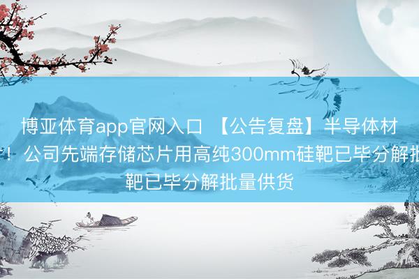 博亚体育app官网入口 【公告复盘】半导体材料+芯片！公司先端存储芯片用高纯300mm硅靶已毕分解批量供货