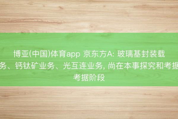 博亚(中国)体育app 京东方A: 玻璃基封装载板业务、钙钛矿业务、光互连业务， 尚在本事探究和考据阶段