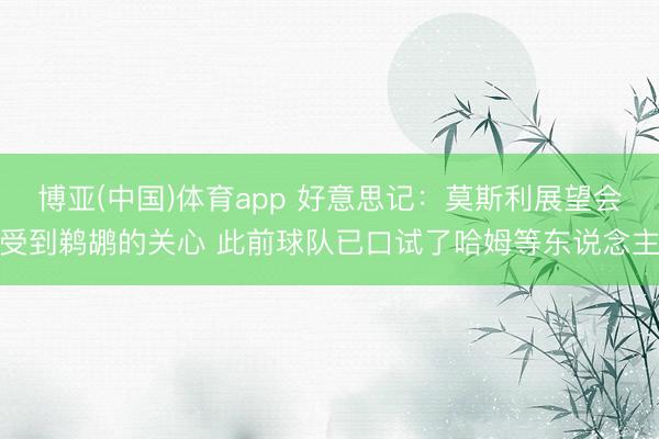 博亚(中国)体育app 好意思记:莫斯利展望会受到鹈鹕的关心 此前球队已口试了哈姆等东说念主