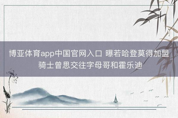 博亚体育app中国官网入口 曝若哈登莫得加盟 骑士曾思交往字母哥和霍乐迪