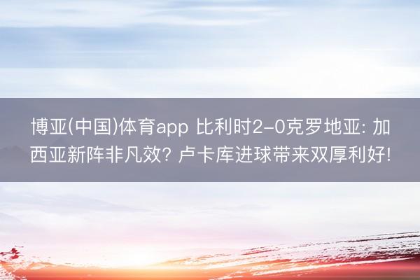 博亚(中国)体育app 比利时2-0克罗地亚: 加西亚新阵非凡效? 卢卡库进球带来双厚利好!