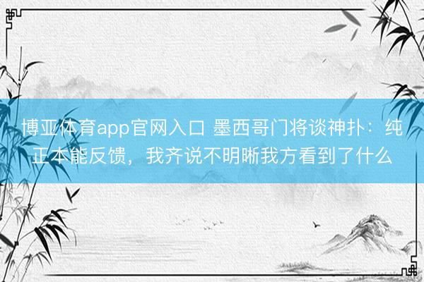 博亚体育app官网入口 墨西哥门将谈神扑：纯正本能反馈，我齐说不明晰我方看到了什么